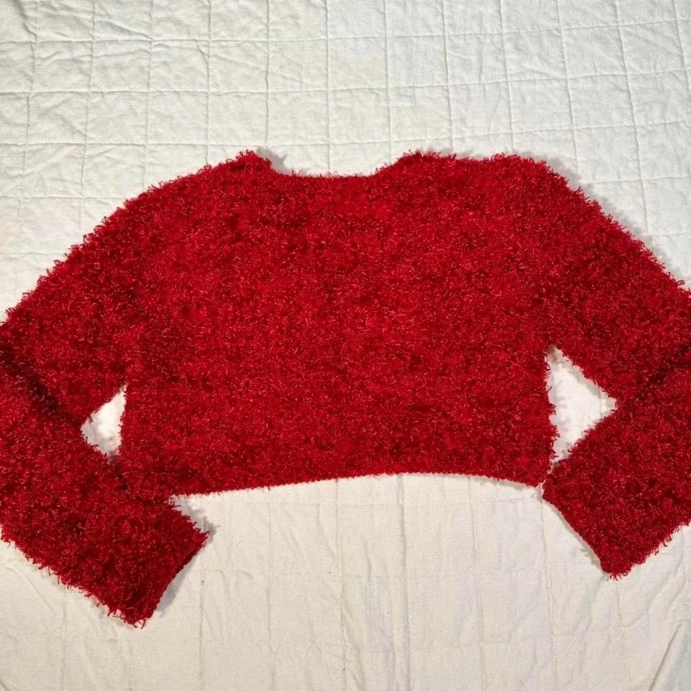 Q&A Red Fuzzy Cropped Cardigan – Size M (Fits S/M - Picture 4 of 5